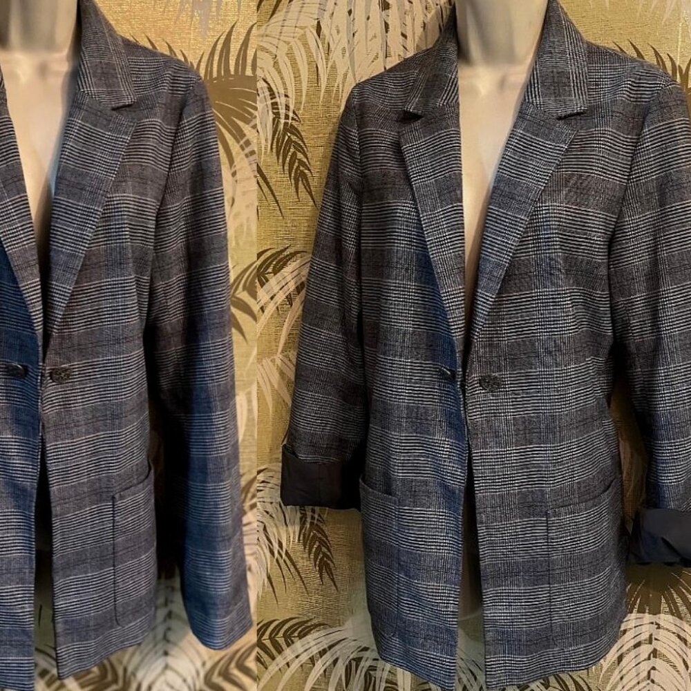 Hollister Black and Gray Houndstooth Boyfriend Long Blazer Jacket ~ Sz Med